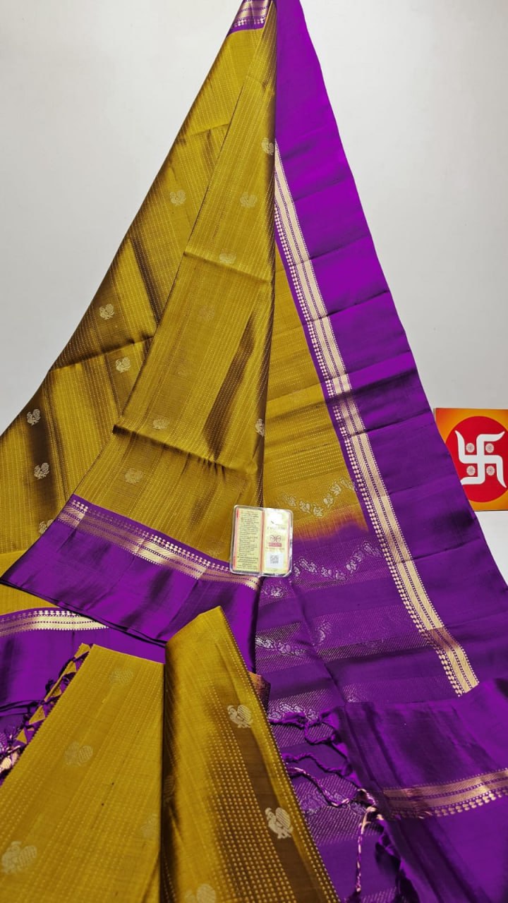 Golden-Olive Green Kanchipuram Silk Saree