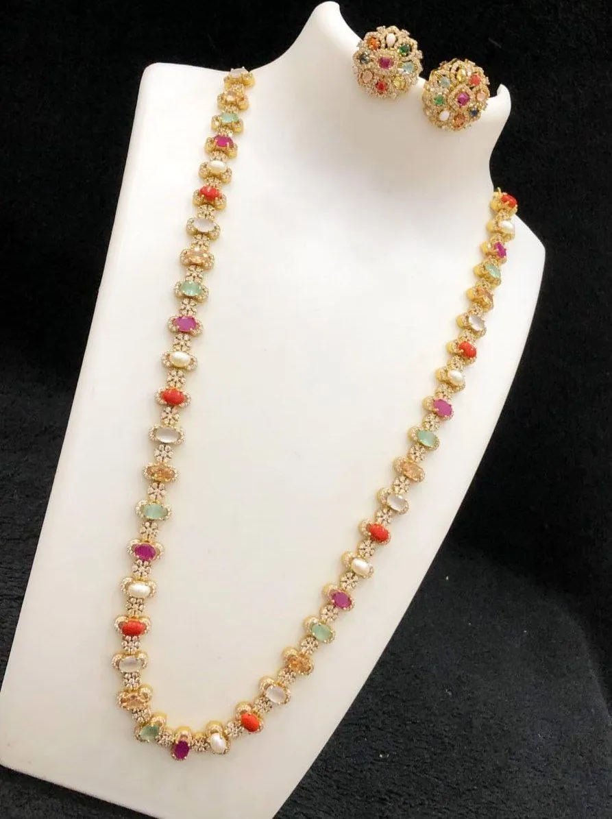 Navratna CZ AD Stone Haram Set