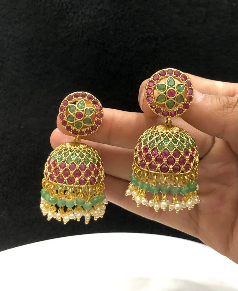Kemp Stone Floral Jhumkas
