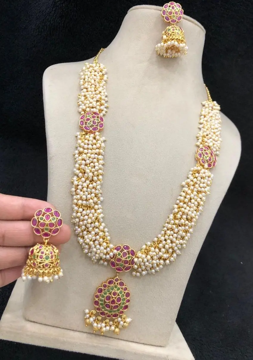 Kemp Stone Pearl Hanging Haram Set