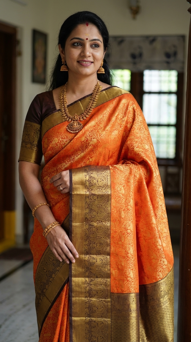 Orange  Kanchipuram Silk Sarees