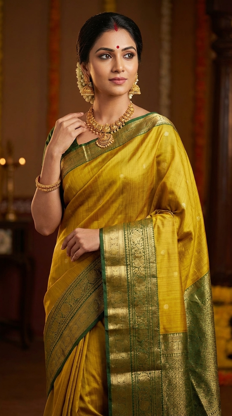 Green Daisy Kanchipuram Silk Sarees