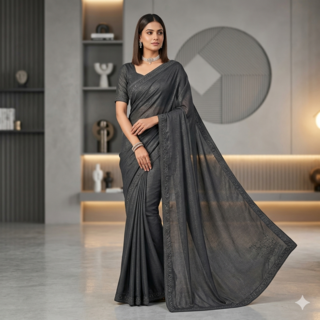 Aqua Elegance Bridal Drape Saree Black color