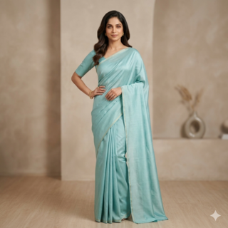 Aqua Elegance Bridal Drape Saree Sky Blue color