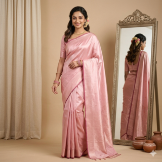 Aqua Elegance Bridal Drape Saree LightPink color