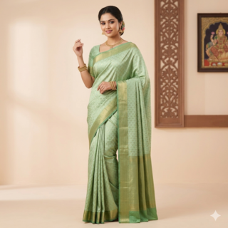 Aqua Elegance Bridal Drape Saree Cream Green color