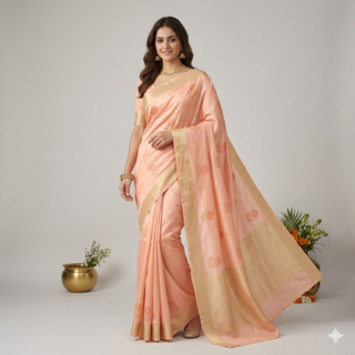 Aqua Elegance Bridal Drape Saree LightSalmon color