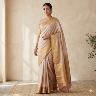 Aqua Elegance Bridal Drape Saree Sandal color