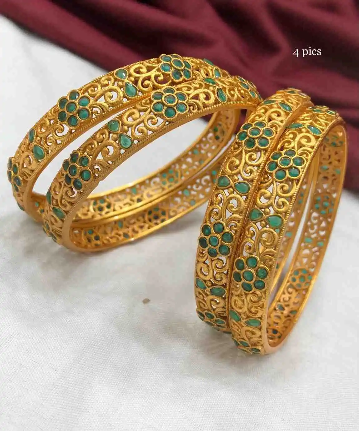 Green Floral Antique Bangles