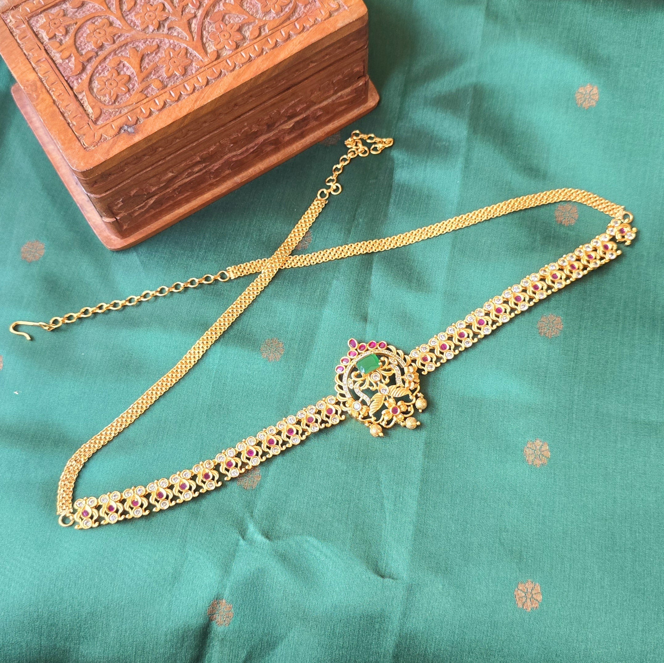 Gold Plated CZ Stone Hip Chain
