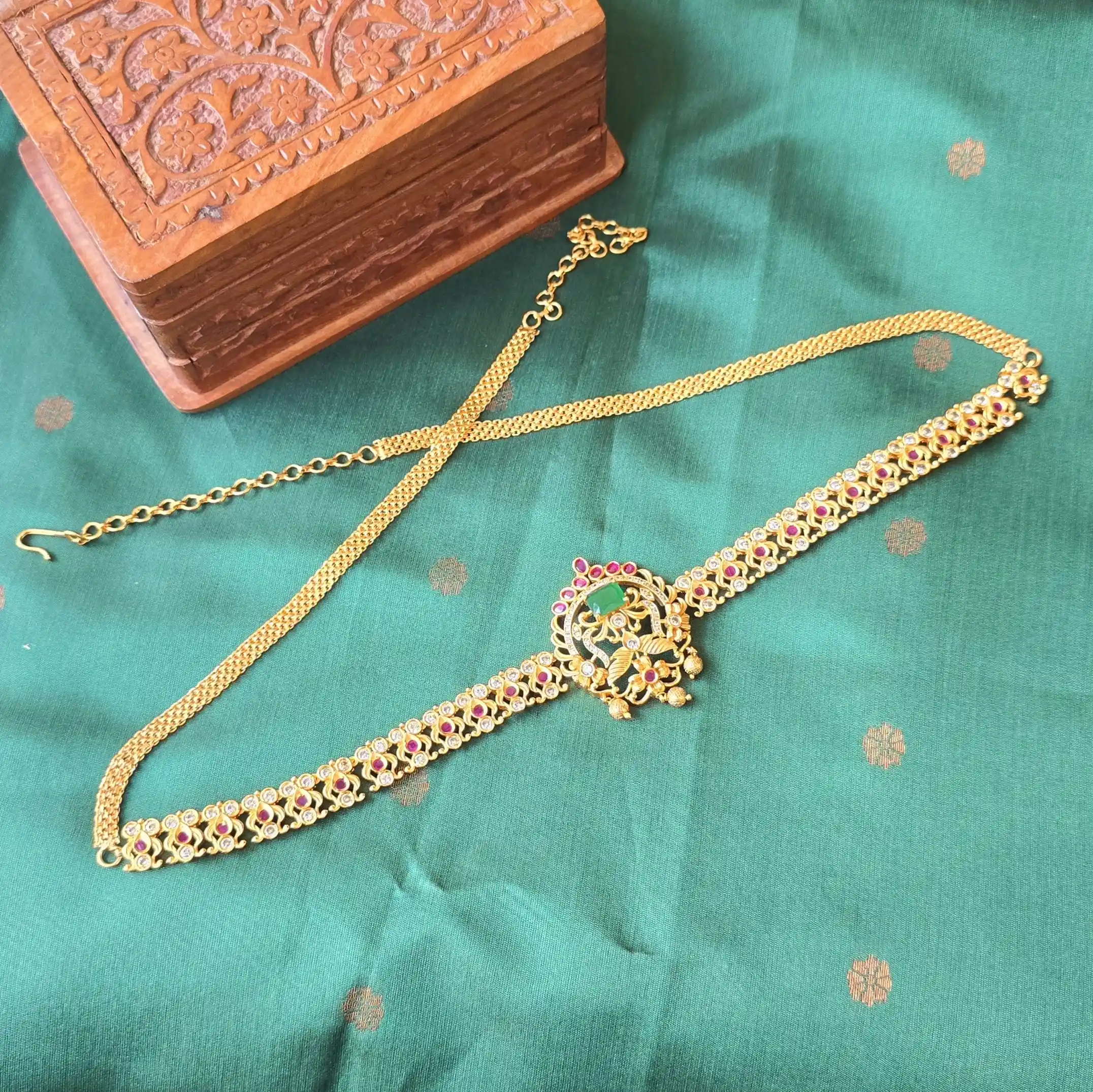 Gold Plated CZ Stone Hip Chain
