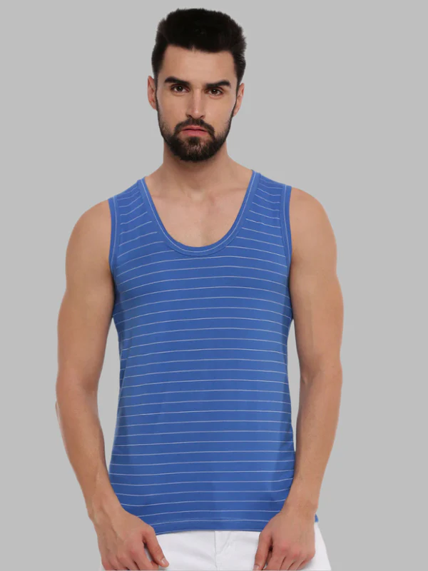Men Combed Cotton Assorted Colour Vest RNBS Win Striped