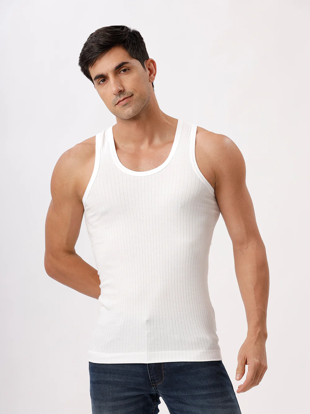 Men 100 % Combed Cotton White Vest RN Value Pack