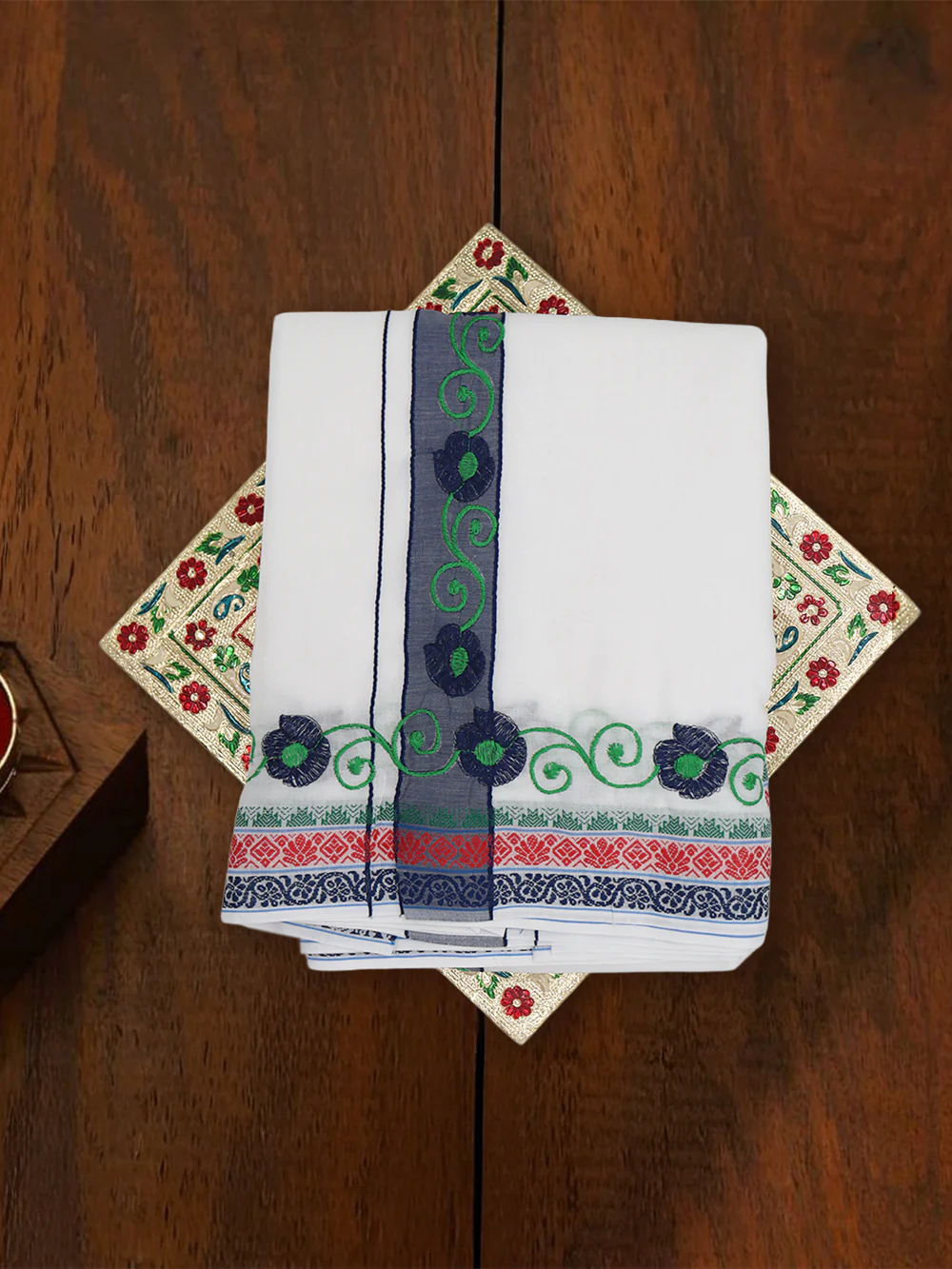 Men 100% Cotton Navy Fancy Borders