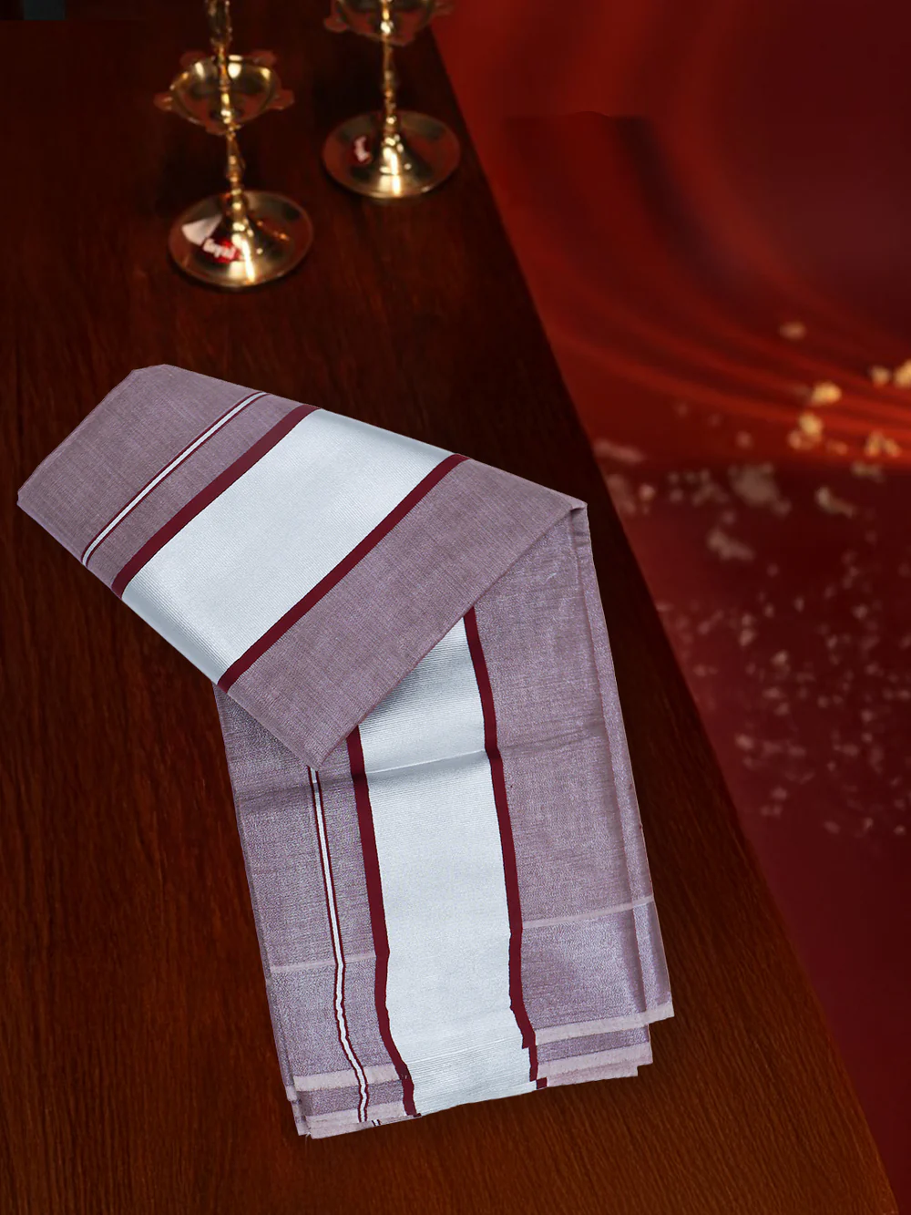 Men Tissue Silver Jari Border Panchakacham