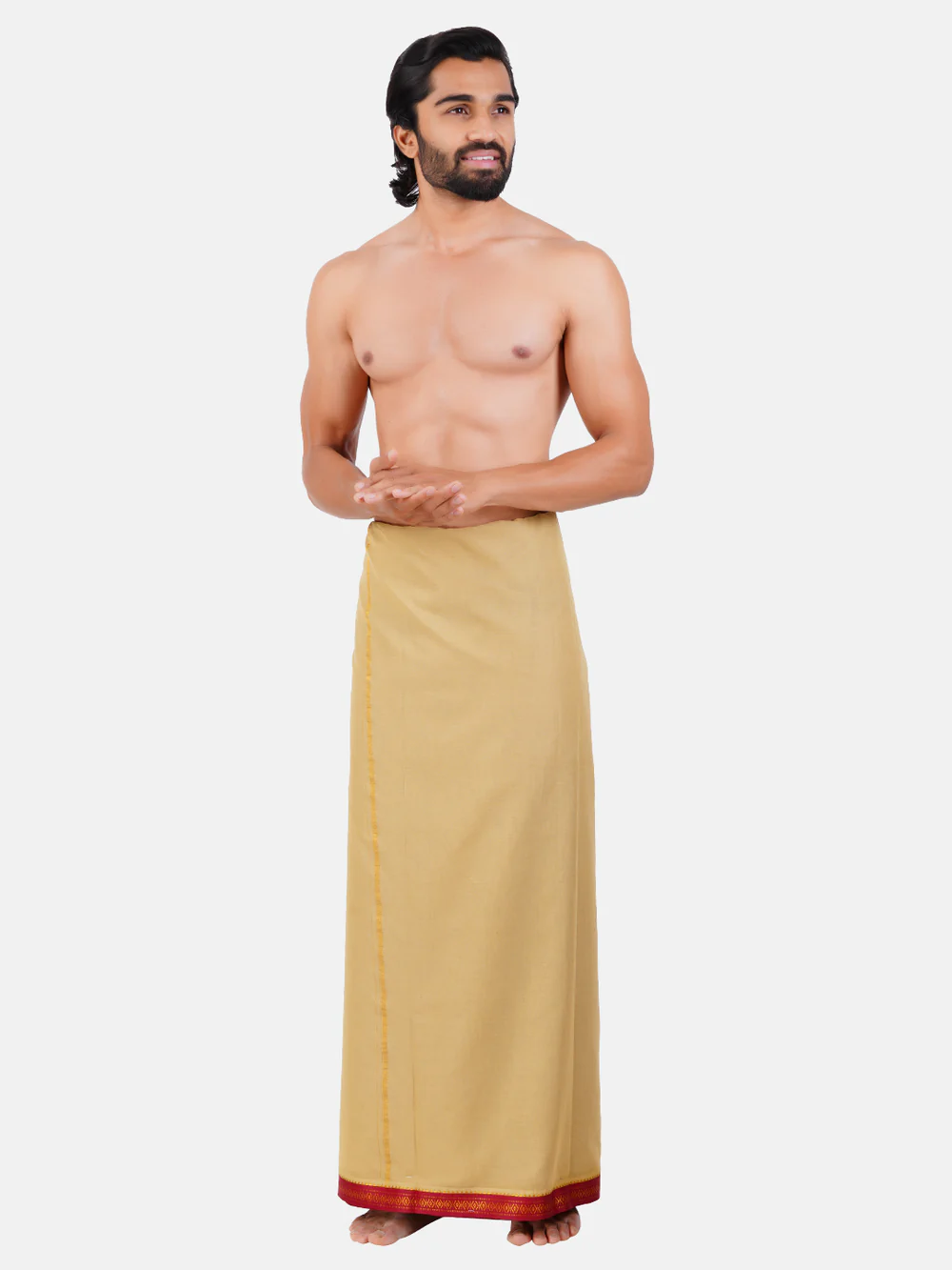 Men 100% Cotton Double Layer Light Kaaki Dhoti