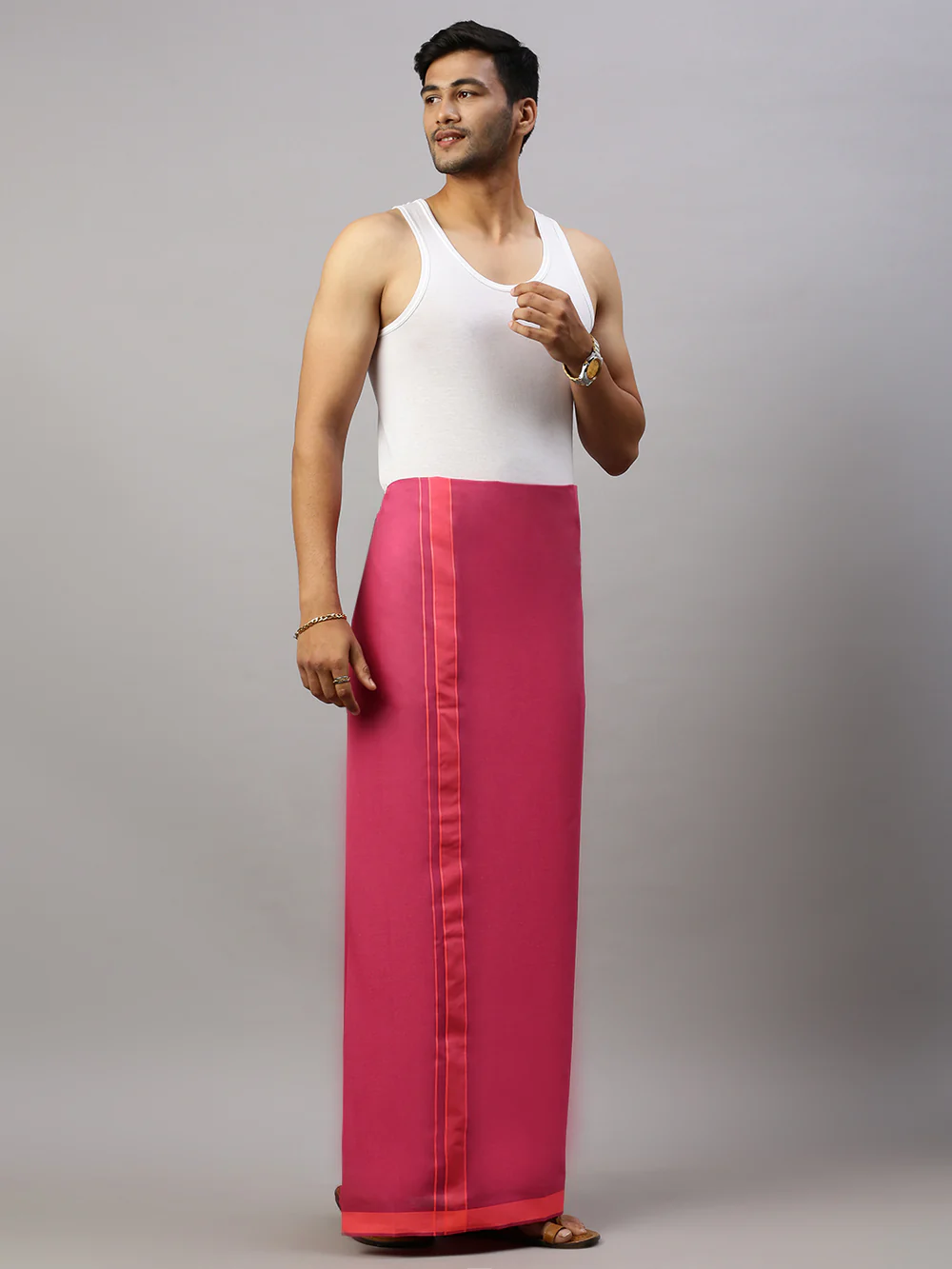 Men 100% Cotton Single Layer Magenta Dhoti