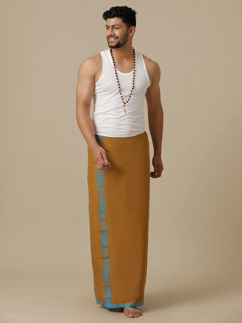 Men 100% Cotton Single Layer Mustard Dhoti