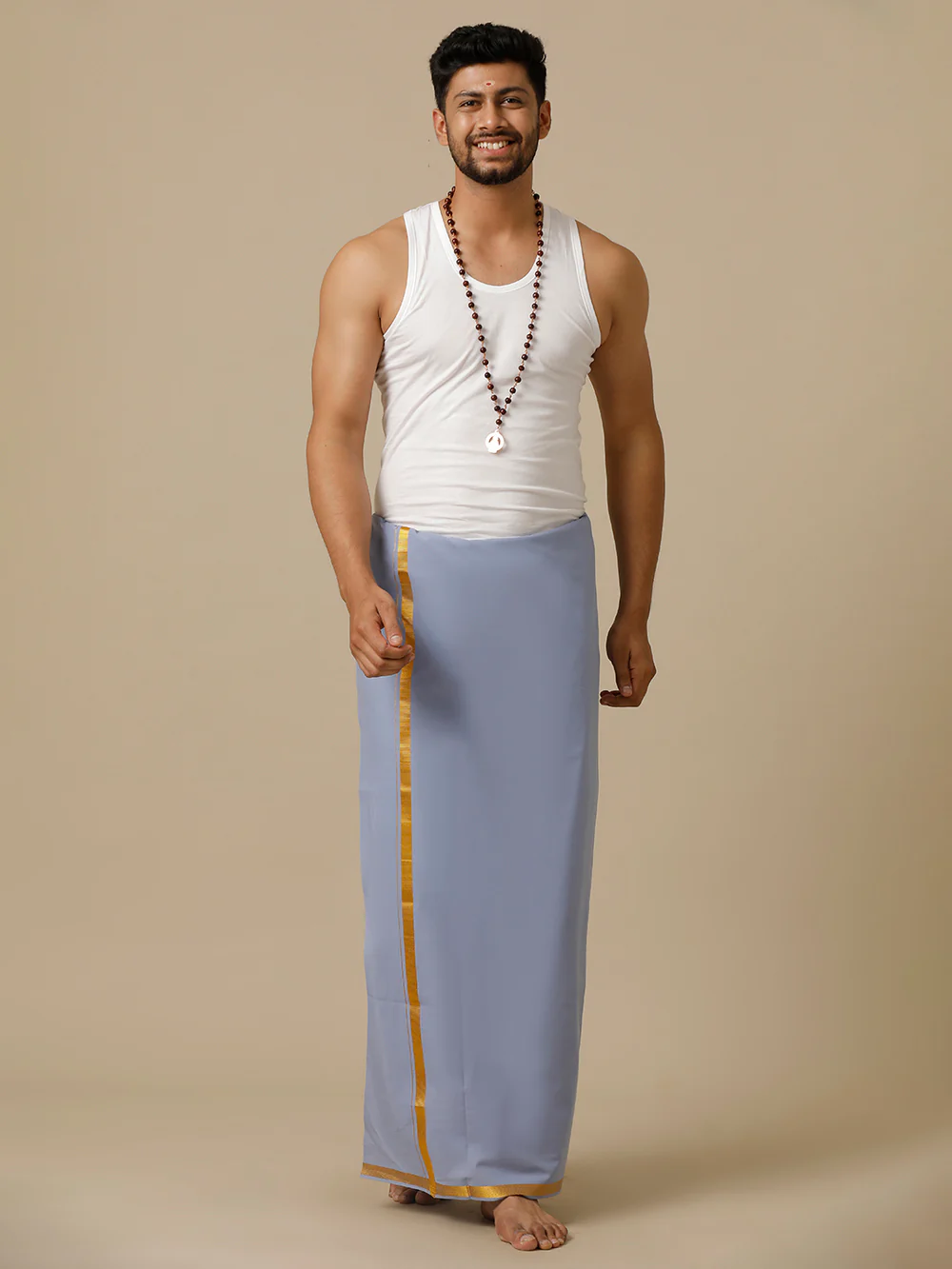 Men Cotton Blend Single Layer Blue Dhoti
