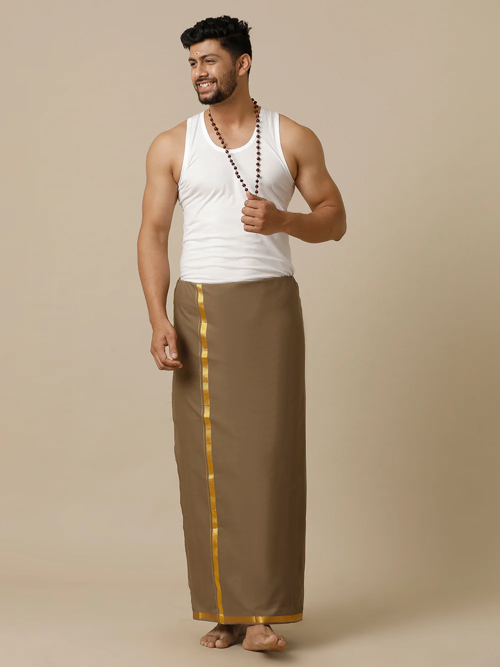 Men Cotton Blend Single Layer Brown Dhoti