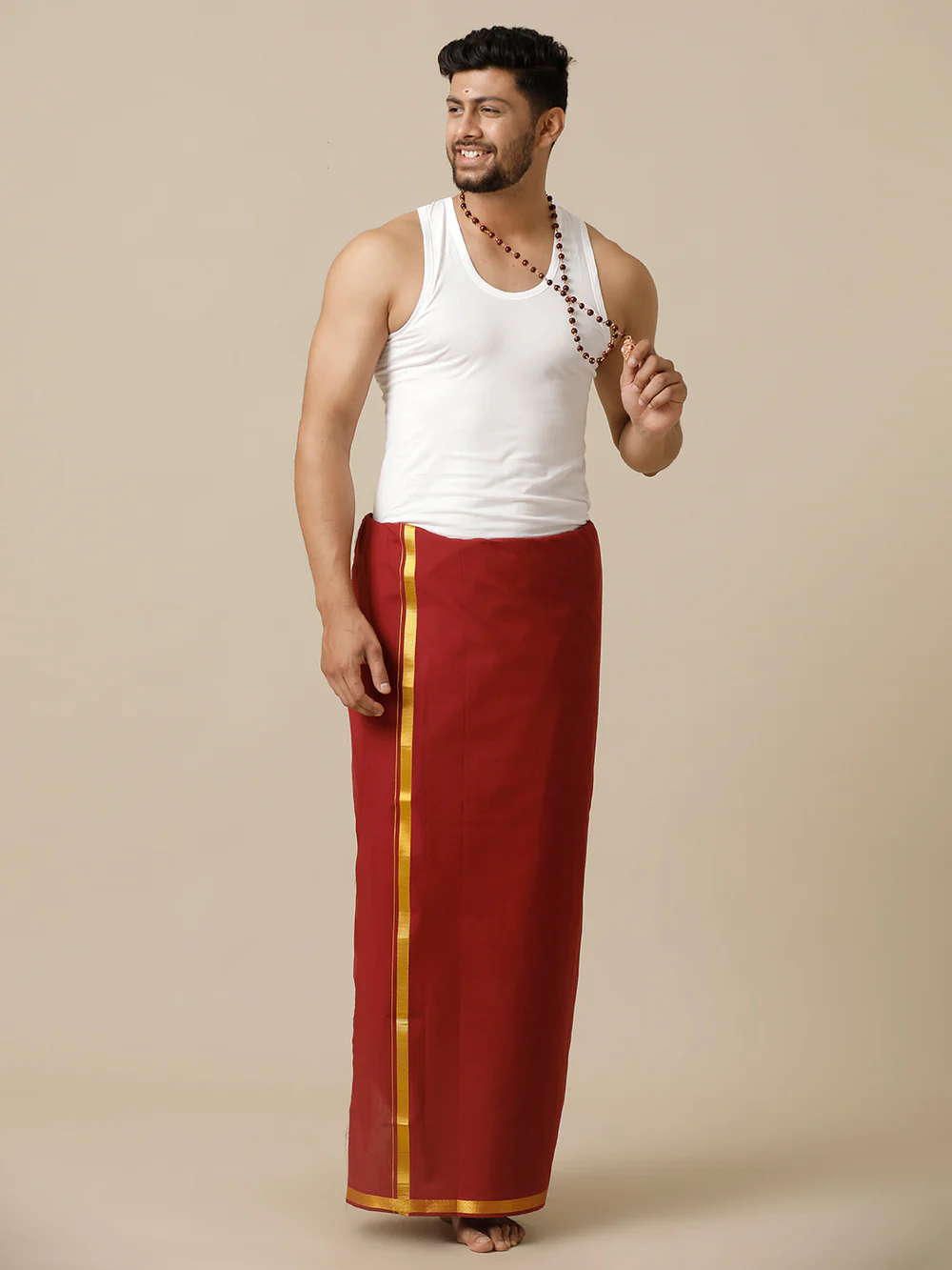 Men Cotton Blend Single Layer Maroon Dhoti