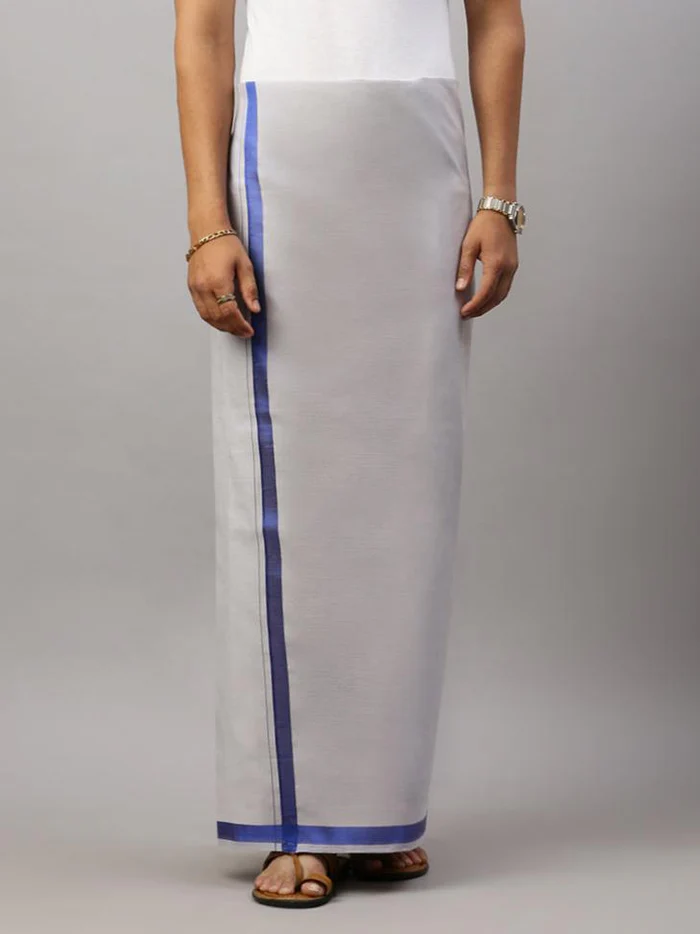 Men Tissue Single Layer Royal Blue Dhoti