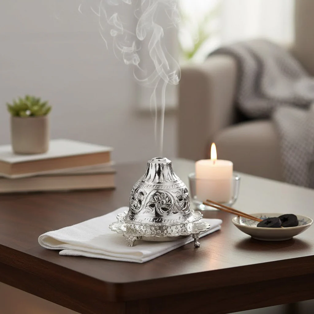 Silver Plated Pooja Incense Burner Spiritual Use
