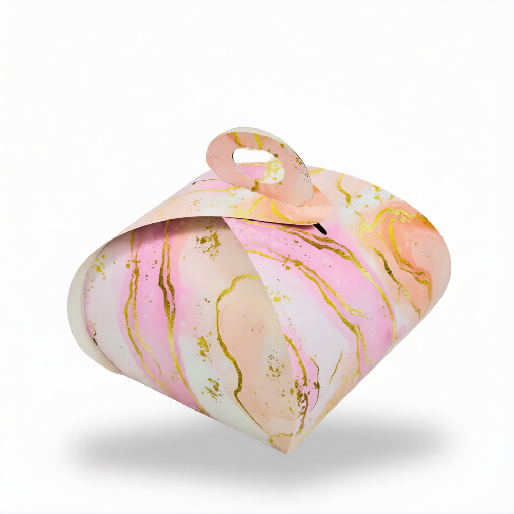 Dome Cake Box with Handle I Pink Marble Print