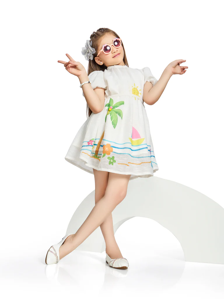 Girls Design Net Dress with Belt