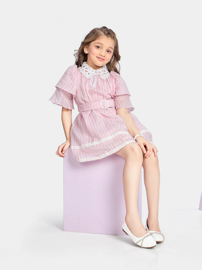 Girls Striped Dress with Belt
