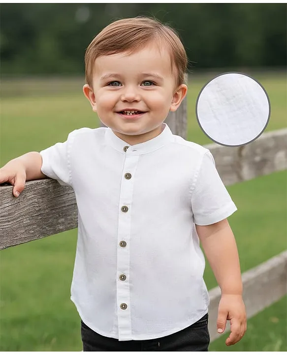 Babyoye 100% Cotton Knit Half Sleeves Solid Shirt - White
