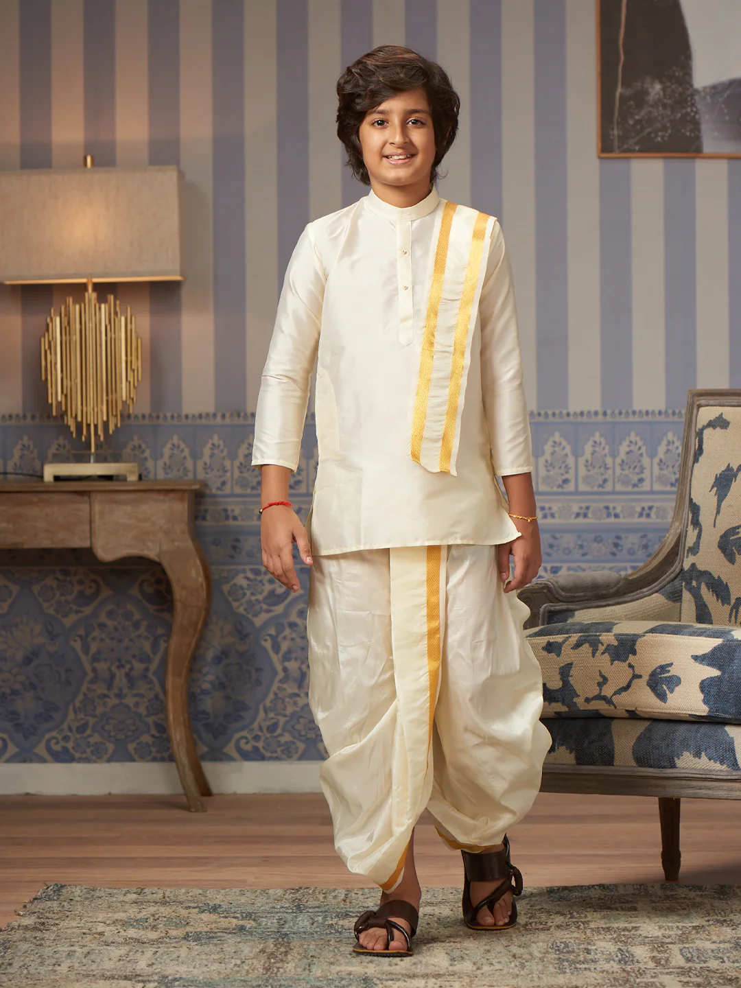 Boys Art Silk Cream Kurta