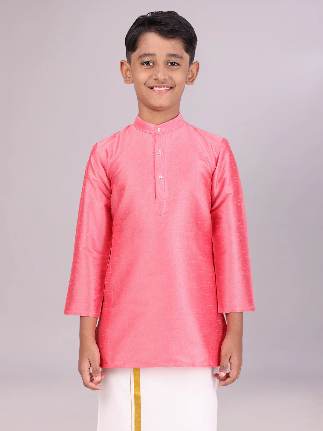 Boys Dupion Satin Pink Colour Full Sleeves Kurta