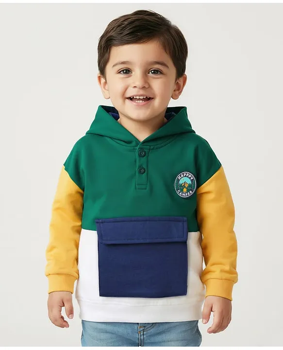 Babyhug Cotton Knit Full Drop Shoulder Sleeves Hooded Sweatshirt