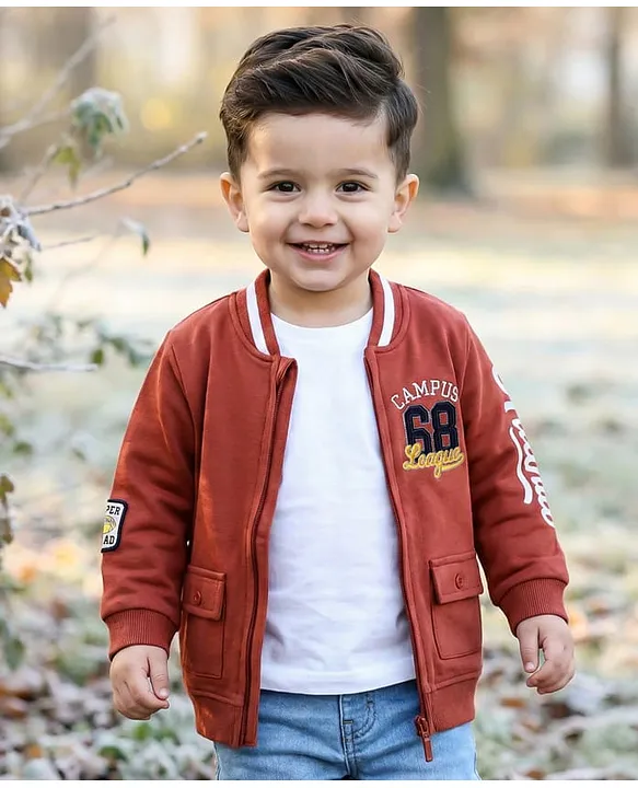Babyhug Cotton Knit Full Sleeves Front Open Sweatjacket With Sports Theme