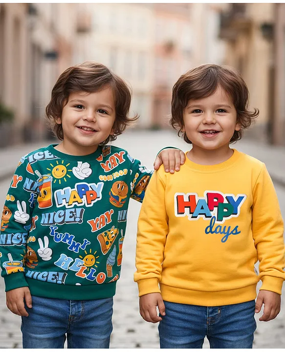Babyhug Cotton Knit Full Sleeves Sweatshirts with Happy Days Text Print