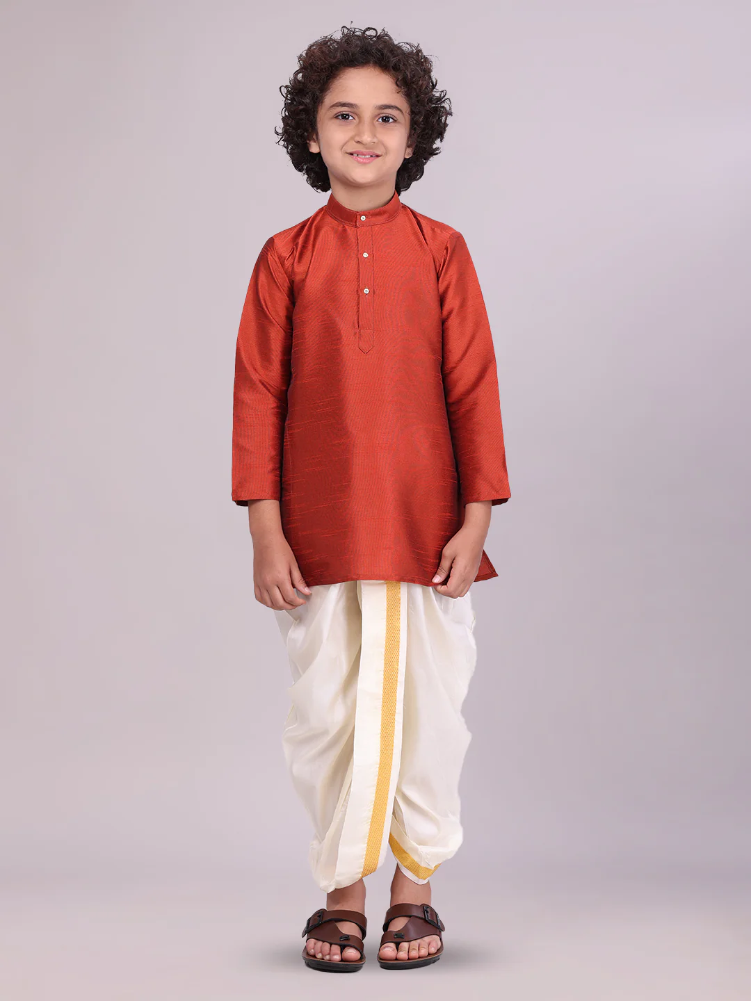 Boys Brown Colour Kurtha with Gold Jari
