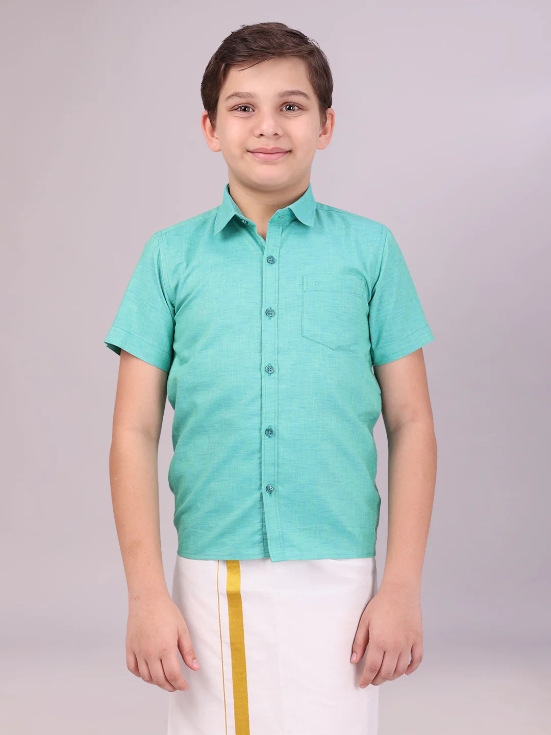 Boys Cotton Sky Blue Colour Half Sleeves Shirt