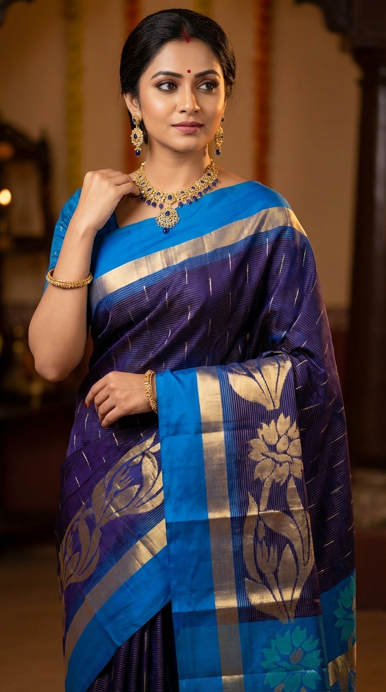 Dark-Blue Kanchipuram Silk Sarees