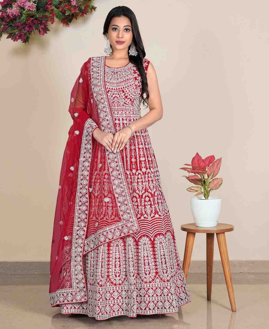 Beautiful Net Fabric Party Wear Gown With Stone Work