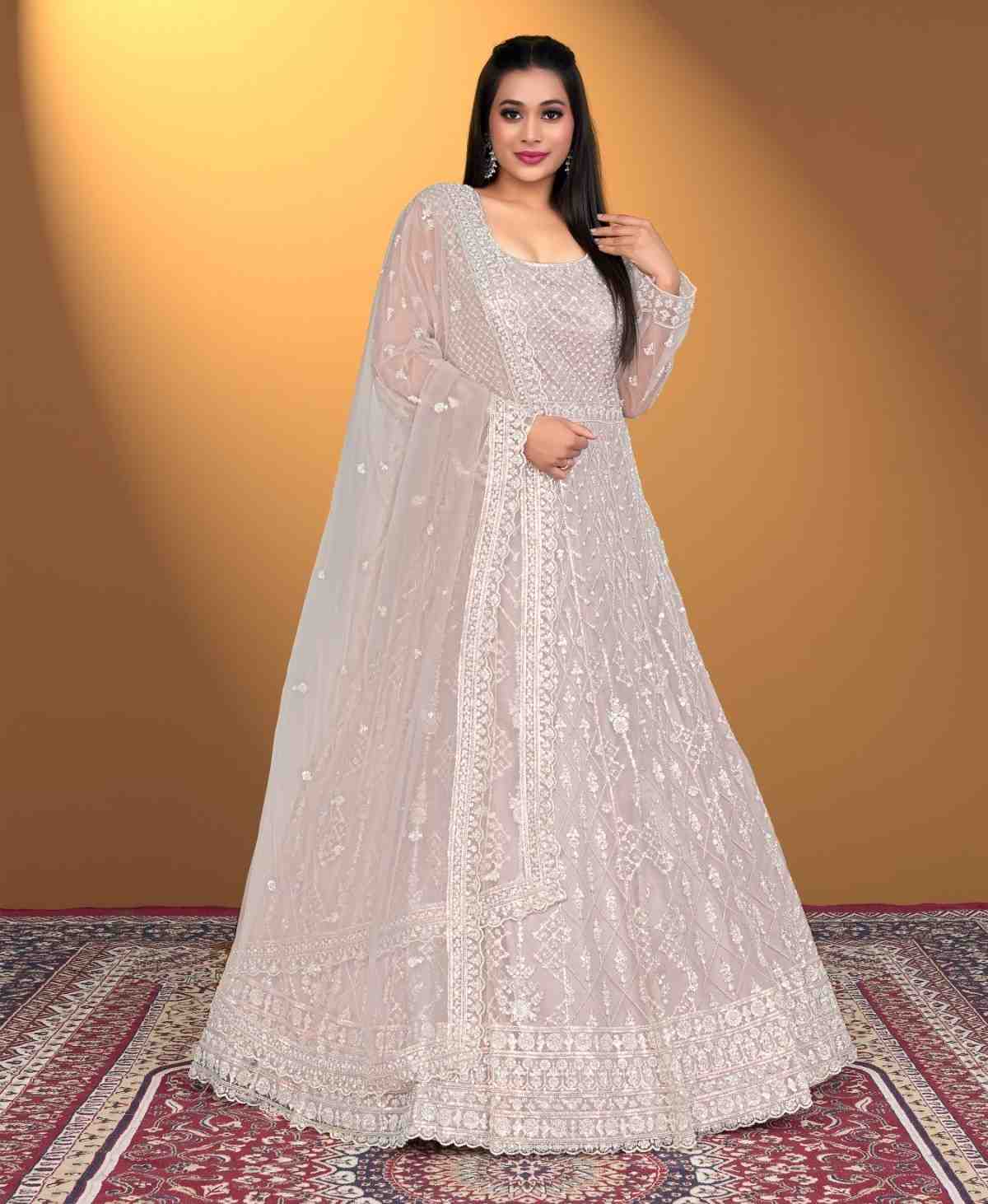 Royal Bridal Reception Gown With Elegant Embroidered Pattern