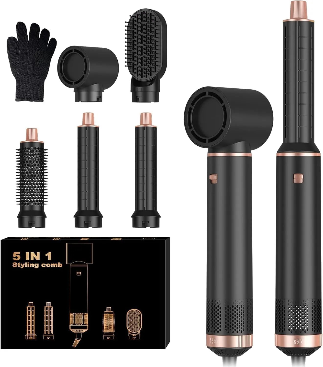 AirStyler- Hot Air Brush, Straightener Brush, Curling Tong, Blow Dryer, Concentrator & Diffuser