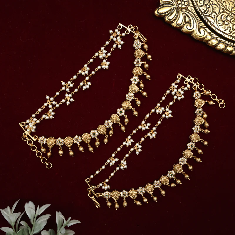 Antique Flower Thilak Drops Bridal Maatal Ear Chain