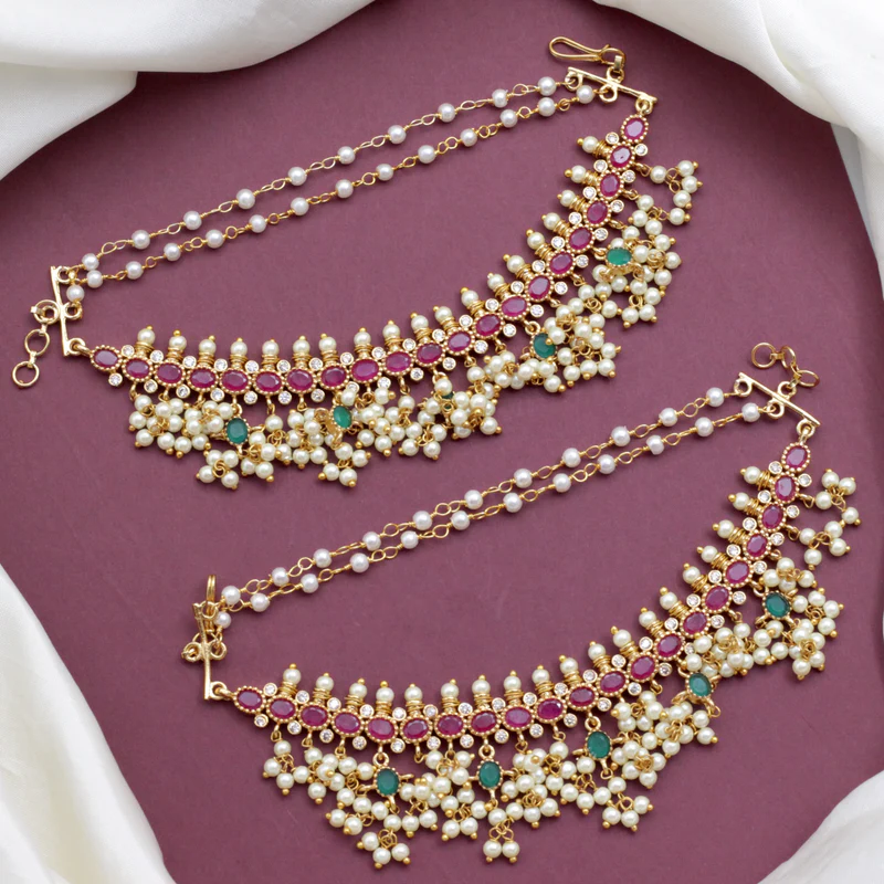Premium AD Bridal Guttapusalu 3 Layer Ear Chain Maatal