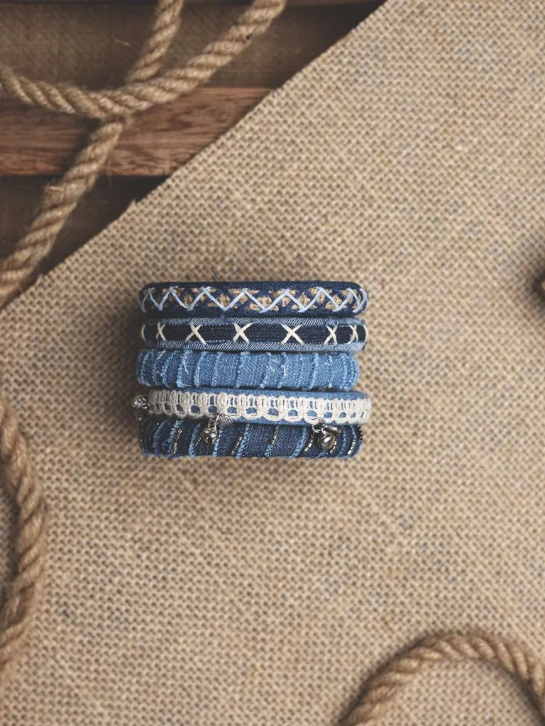 Bluesy Stacked Denim Bangles - Ombre Blues