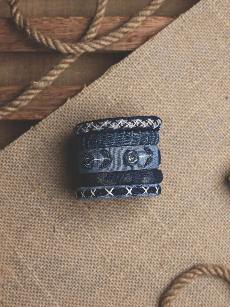 Amity Flower Design Denim Bangles