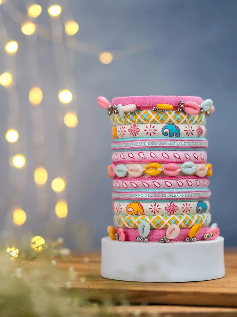 Bhavya Pink Elephant Cotton Bangles Set