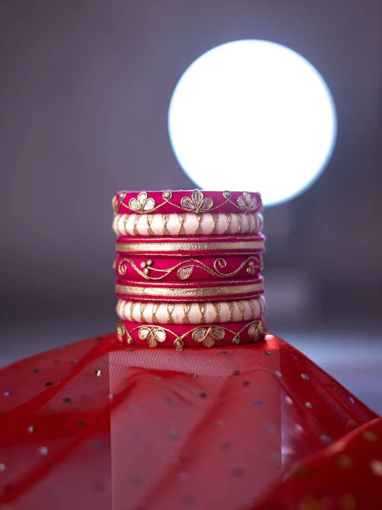 Ekaja White and Pink Gota work Bangles