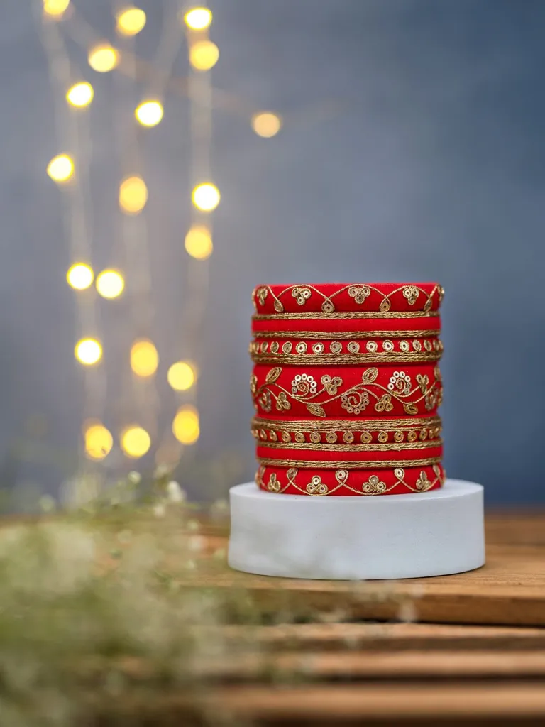 Shagun Red Thread Embroidery Bangles