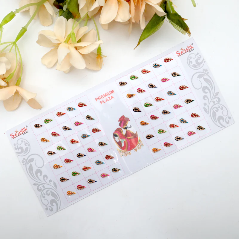 Fancy Stone Border Thilak Premium Velvet Bindi Sheet - Multicolour